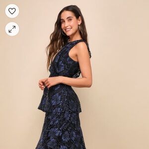 Molinetto Navy Blue Lace Ruffled Tiered Sleeveless - Lulus